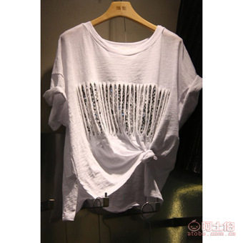【廠家直銷2018夏季新品韓版亮片短袖寬破洞T恤時尚休閑女上衣潮1155】深圳市南山區伊人醉服飾批發商行 - 產品庫
